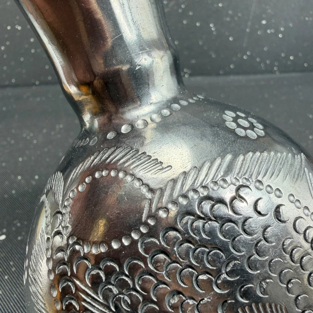 Dona Rosa Barro Negro Black Clay Fish Vase Oaxacan Mexican Folk Art 7in Vintage